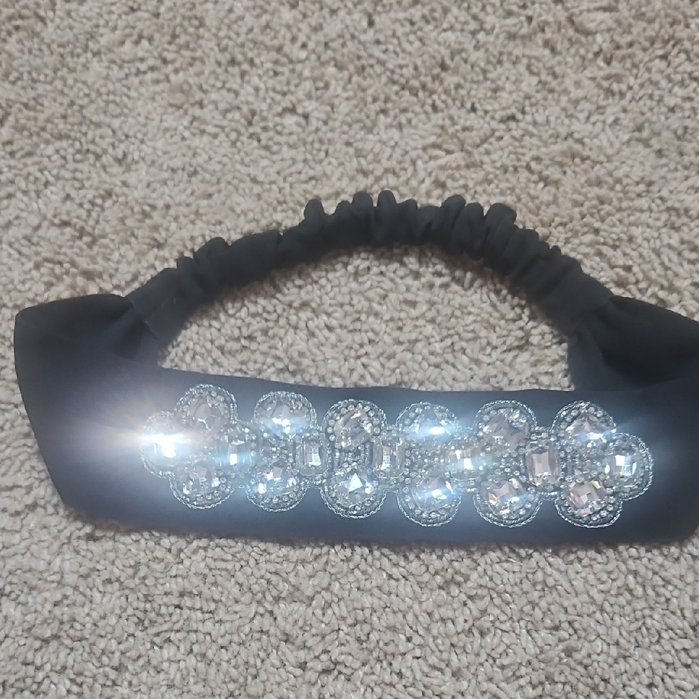 Elegant Black Headband with Silver Embellishments By Pink Pewter